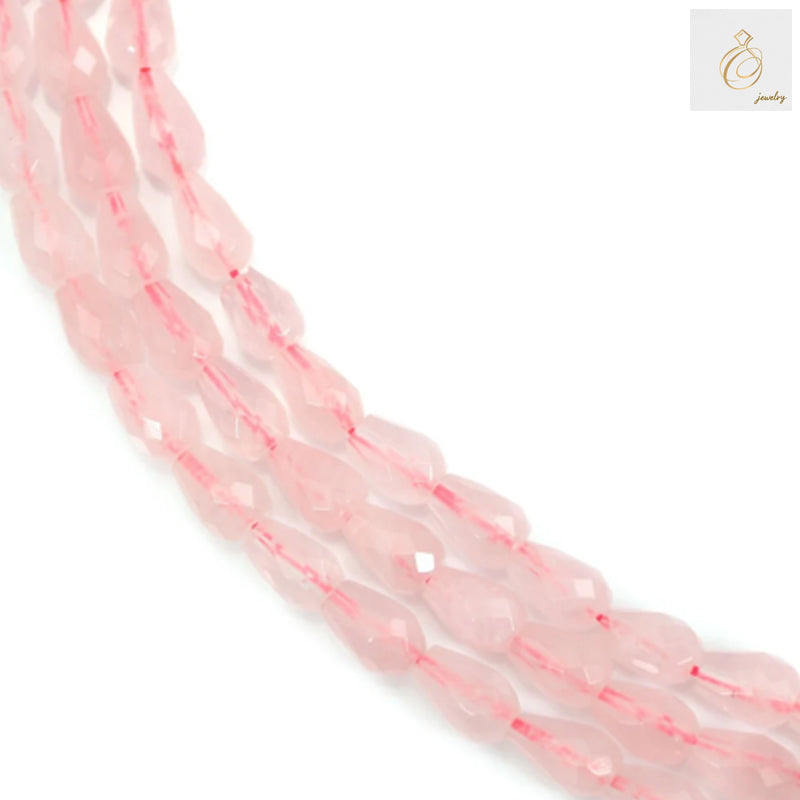 Rose Quartz Faceted Drop Beads 6x9mm - Natural Pink Gemstone Strand for Jewelry Making