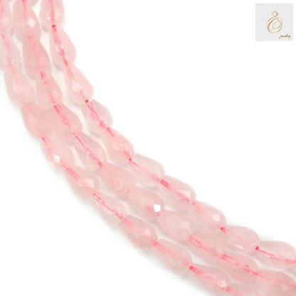 Rose Quartz Faceted Drop Beads 6x9mm - Natural Pink Gemstone Strand for Jewelry Making