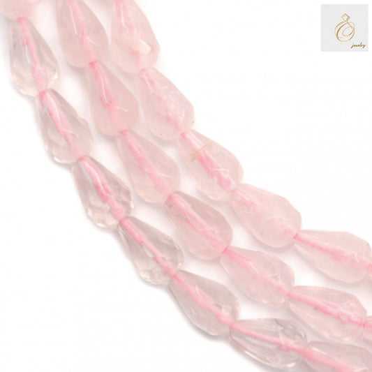 Rose quartz faceted teardrop beads 5.5x8mm with 1mm hole, premium quality gemstone strand for jewelry making