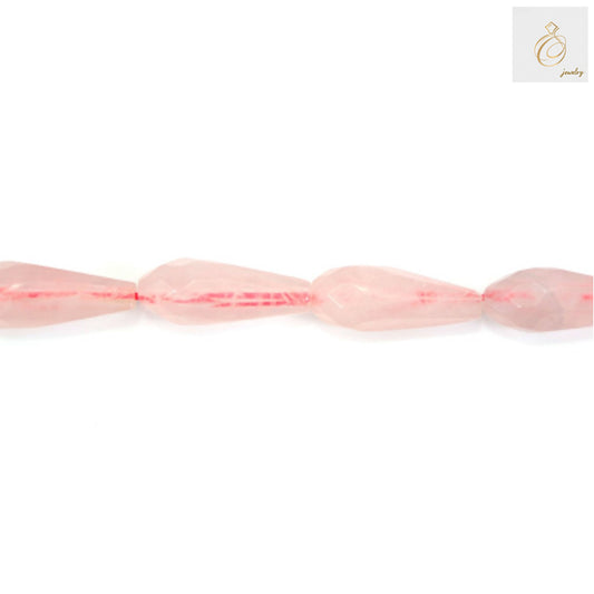 Close-up view of Rose Quartz Faceted Drop Beads showing natural pink color and brilliant cut facets