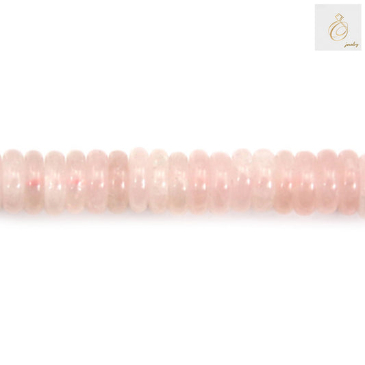 Close-up of Rose Quartz Heishi Beads showing 2x6mm size and natural pink color variations