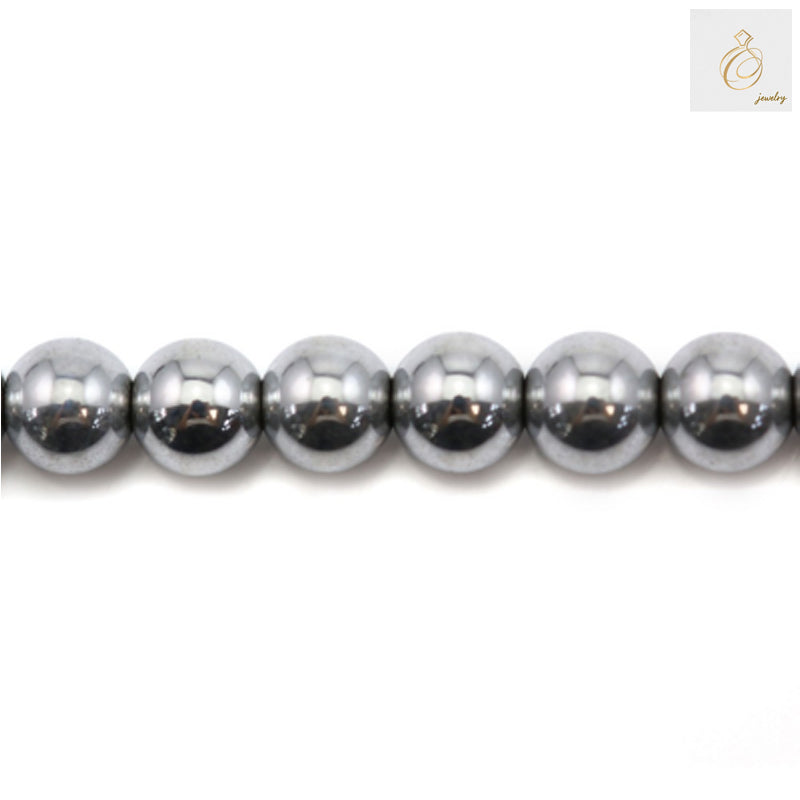 Silver hematite round beads 4mm diameter with 0.8mm holes arranged on a 39-40cm strand for jewelry making