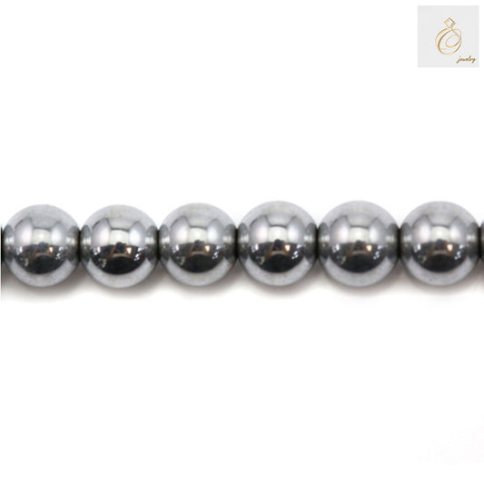 Silver hematite round beads 4mm diameter with 0.8mm holes arranged on a 39-40cm strand for jewelry making