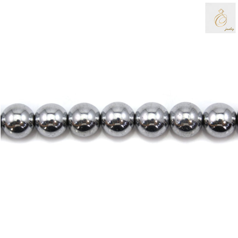 Silver hematite round beads 8mm diameter on strand, metallic finish gemstone beads for jewelry making