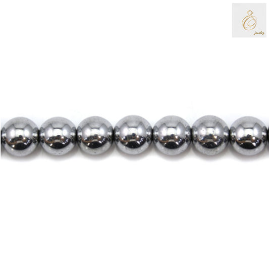 Silver hematite round beads 8mm diameter on strand, metallic finish gemstone beads for jewelry making
