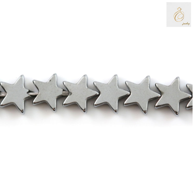 Silver hematite star-shaped beads 6mm size showing metallic finish and star pattern