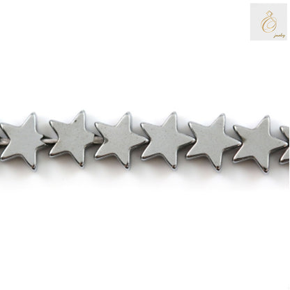 Silver hematite star-shaped beads 6mm size showing metallic finish and star pattern