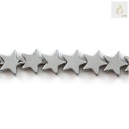 Silver hematite star-shaped beads 6mm size showing metallic finish and star pattern
