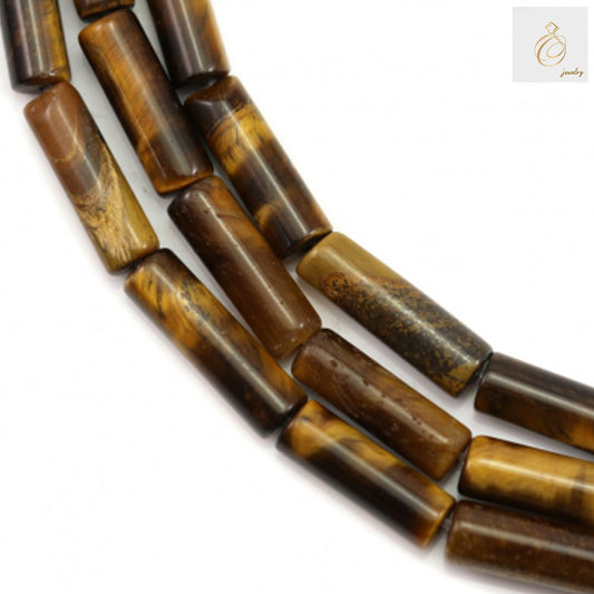 Tiger's Eye cylindrical beads 4x13mm with natural golden-brown chatoyancy on 39-40cm strand for jewelry making