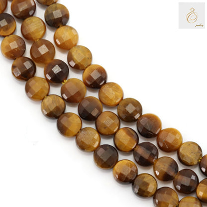 Tiger's eye faceted round beads 4mm strand showing golden brown chatoyancy and natural banding patterns