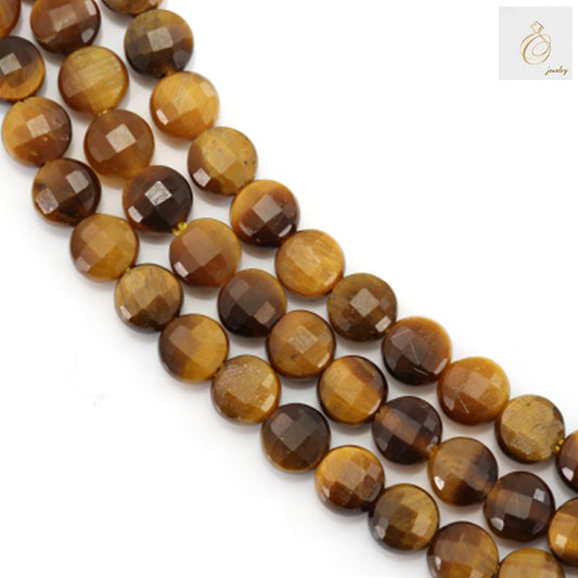 Tiger's eye faceted round beads 4mm strand showing golden brown chatoyancy and natural banding patterns