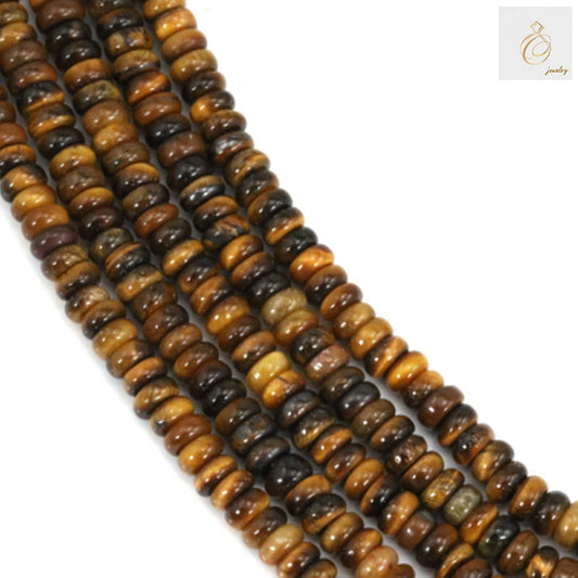 Natural Tiger's Eye Heishi Beads 2x4mm - Full strand of golden-brown gemstone disc beads for jewelry making
