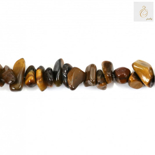 Close-up view of Tiger's Eye gemstone chips displaying natural golden bands and silky luster, perfect for beading projects