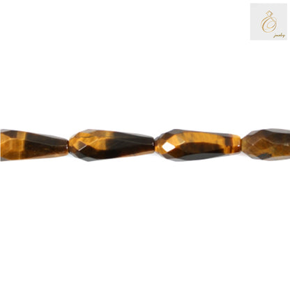 Tiger's Eye Faceted Drop Beads - Complete 39-40cm strand display showing natural gemstone color variations and faceted cut quality