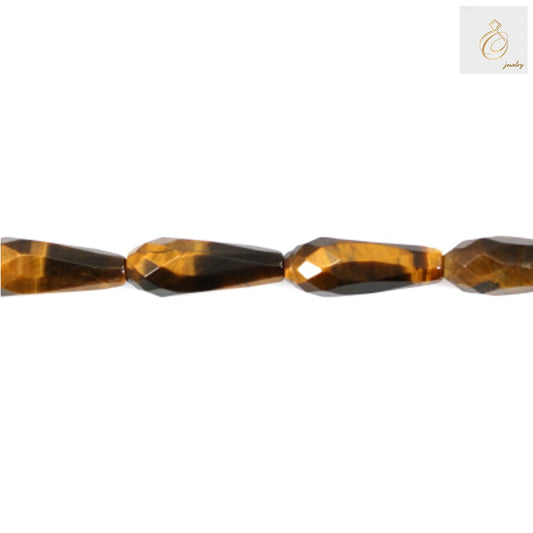 Tiger's Eye Faceted Drop Beads - Complete 39-40cm strand display showing natural gemstone color variations and faceted cut quality