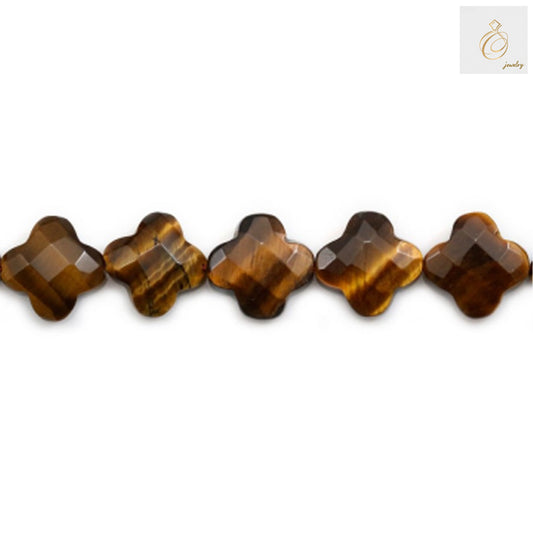 Close-up view of Tiger's Eye Faceted Flower Beads showing detailed craftsmanship and natural stone patterns