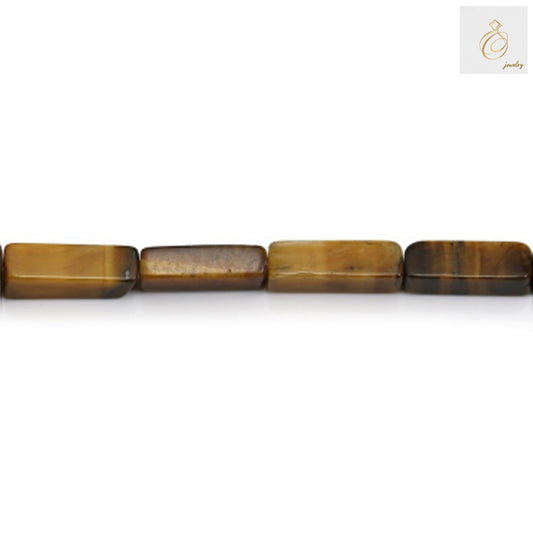 Close-up view of tiger's eye rectangle gemstone beads showing natural striped patterns and lustrous finish