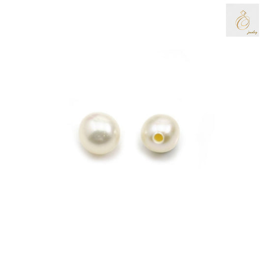 White freshwater cultured pearls, half-drilled round beads 3-3.5mm diameter, 10 pieces pack for jewelry making