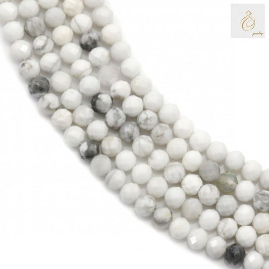 White howlite faceted round beads 2mm diameter on 15.5 inch strand"
"Natural white howlite gemstone beads for jewelry making, 2mm faceted round