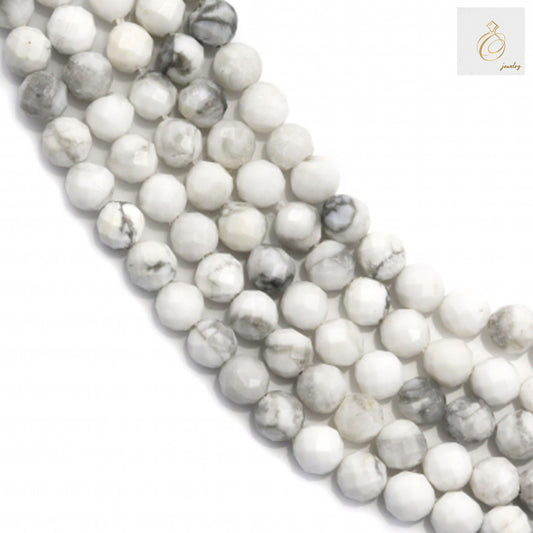 White howlite faceted round beads 3mm diameter on 15.5 inch strand"
"Natural white howlite gemstone beads for jewelry making