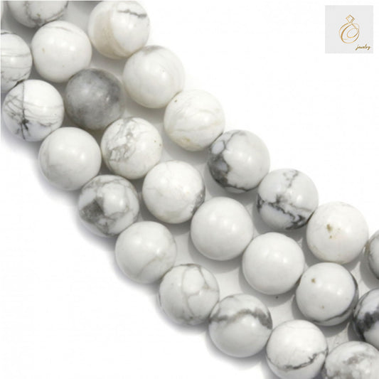 White howlite round beads 6mm diameter on strand for jewelry making"
"Natural white howlite stone beads 6mm with 1.2mm holes, 39-40cm strand