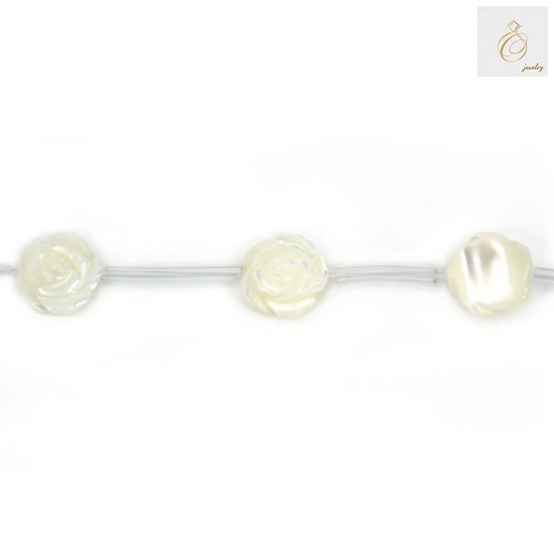 White mother-of-pearl rose beads 15mm natural shell strand for jewelry making