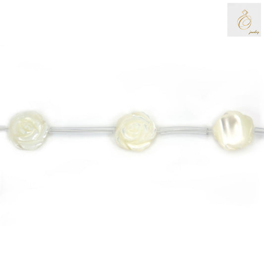 White mother-of-pearl rose beads 15mm natural shell strand for jewelry making