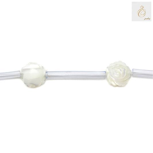 White mother-of-pearl rose-shaped beads 8mm diameter on 39-40cm strand for jewelry making