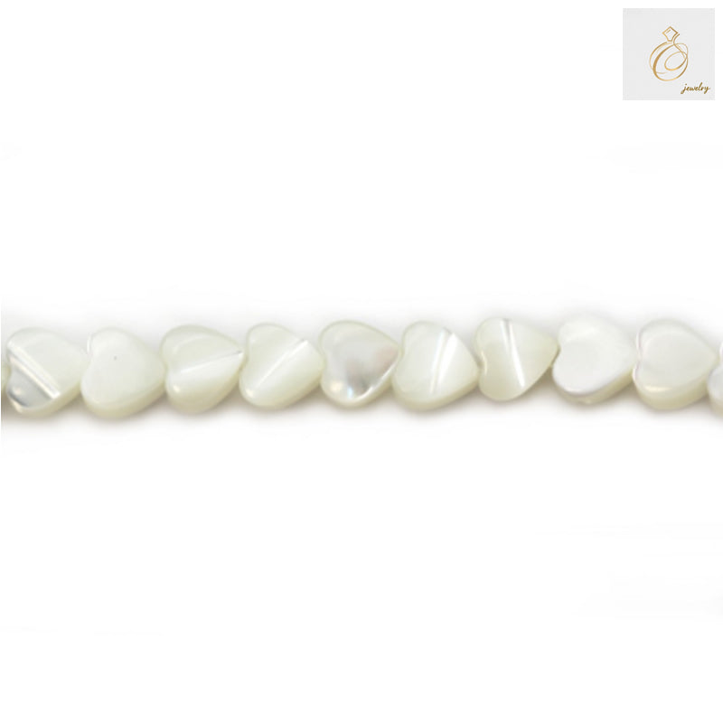 White mother-of-pearl heart-shaped beads, 4x4mm size with 0.8mm holes, arranged on a 39-40cm strand for jewelry making