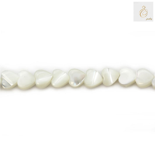 White mother-of-pearl heart-shaped beads, 4x4mm size with 0.8mm holes, arranged on a 39-40cm strand for jewelry making