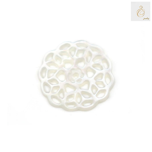 White mother-of-pearl shell charm with hollow design, 14mm diameter, jewelry making supply