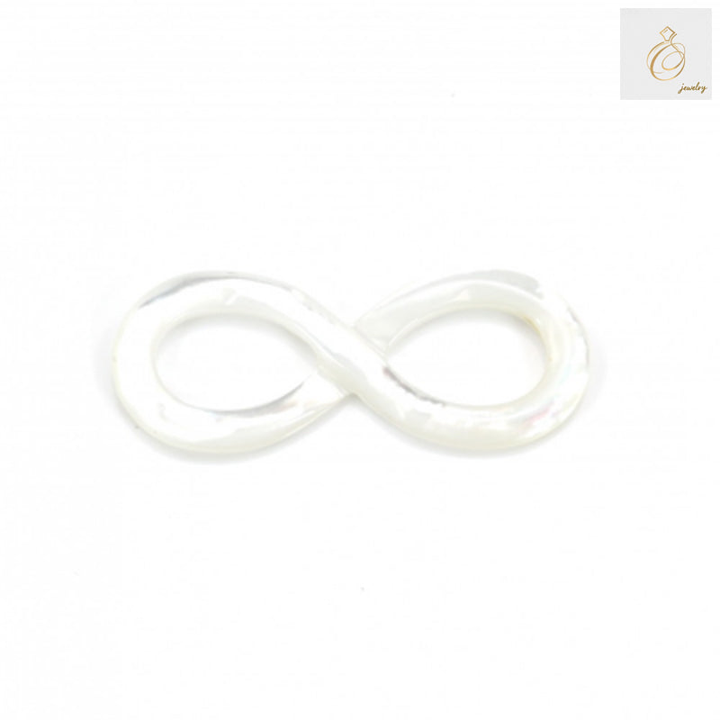 White mother-of-pearl shell charm with infinity symbol design, 5x15mm size, natural luster finish for jewelry making