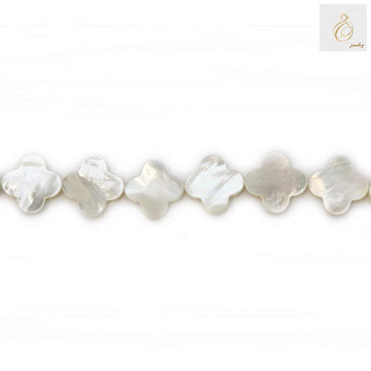 White mother-of-pearl shell clover beads strand, 18mm diameter with 0.8mm holes, approximately 22 beads per strand for jewelry making