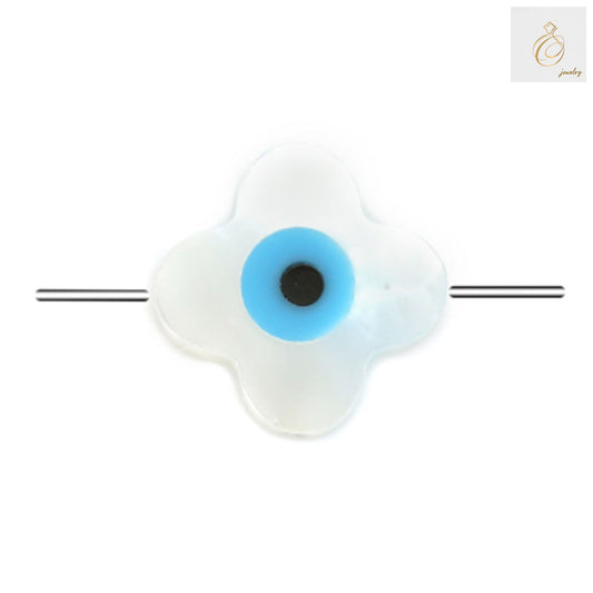 White mother-of-pearl shell evil eye clover beads, 8mm size with 0.7mm hole, jewelry making supplies