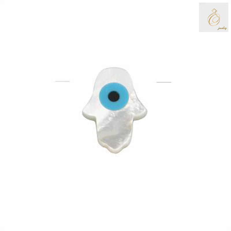 White mother-of-pearl shell evil eye hamsa charm bead, 12x16mm size with 0.8mm hole, perfect for jewelry making and spiritual protection accessories