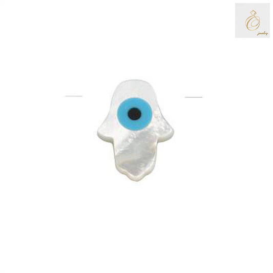 White mother-of-pearl shell evil eye hamsa charm bead, 12x16mm size with 0.8mm hole, perfect for jewelry making and spiritual protection accessories