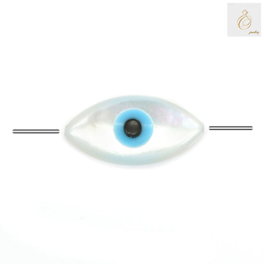 White mother-of-pearl evil eye beads, 5x10mm size, set of 2 pieces for jewelry making