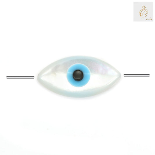 White mother-of-pearl shell evil eye bead, 8x16mm size with 0.8mm hole, premium quality natural shell charm for jewelry making