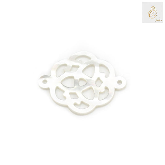 White mother-of-pearl shell Celtic knot charm pendant with intricate openwork design, 18mm diameter, perfect for jewelry making and crafts