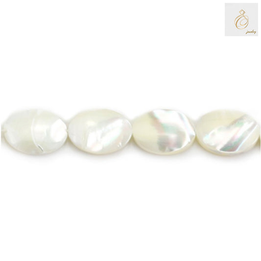 White mother-of-pearl shell oval beads strand, 10x14mm size with 0.7mm holes, approximately 28 lustrous beads for jewelry making