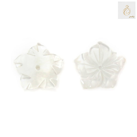 White mother-of-pearl flower charm 15mm - elegant shell bead for jewelry making with natural iridescent finish