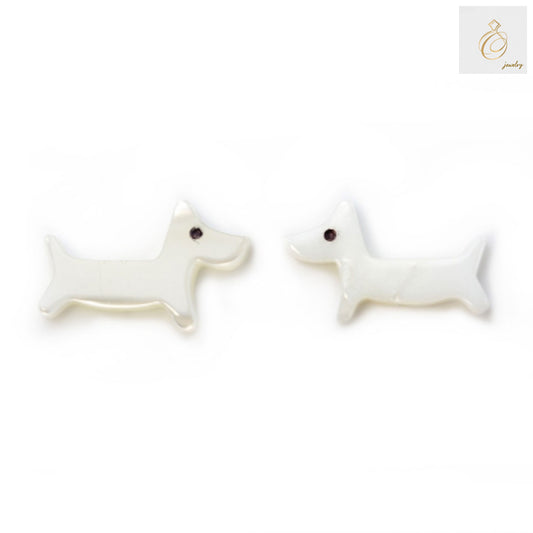 White mother-of-pearl dog-shaped beads 9x14mm on strand, natural shell jewelry making supplies