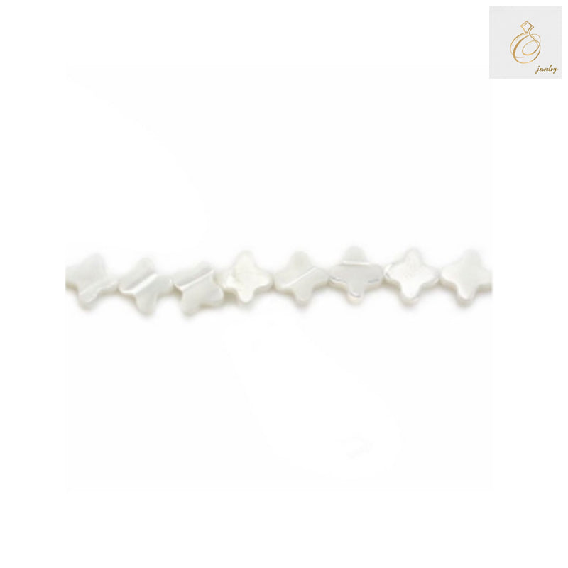 White mother-of-pearl clover beads strand, 6mm size with natural shell finish, approximately 70 beads per strand for jewelry making