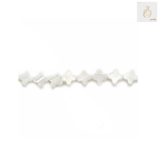 White mother-of-pearl clover beads strand, 6mm size with natural shell finish, approximately 70 beads per strand for jewelry making