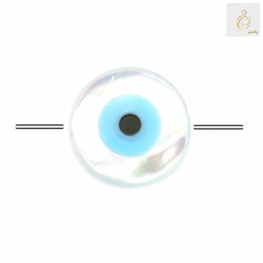 White mother of pearl evil eye round beads, 10mm diameter with 0.8mm holes, set of 2 pieces for jewelry making