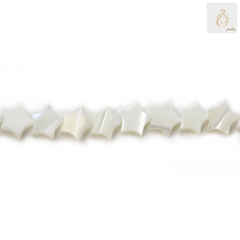 White mother of pearl star beads 6x6mm on strand for jewelry making