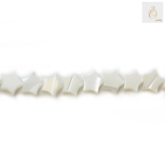 White mother of pearl star beads 6x6mm on strand for jewelry making