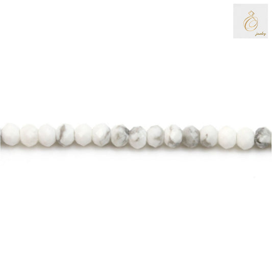 Faceted white howlite beads 39cm strand close-up view