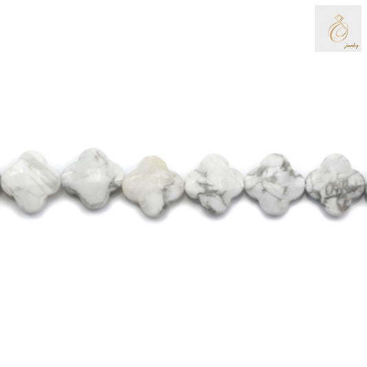White stone flower beads with faceted surface, 10mm size