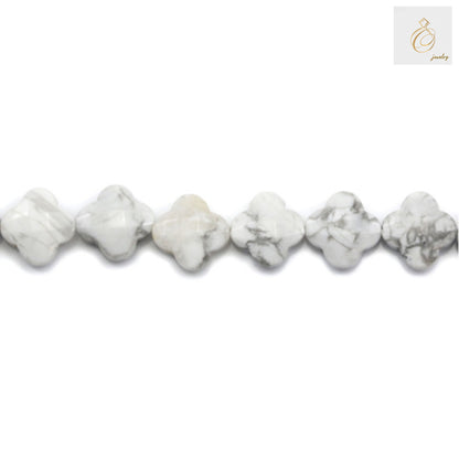 Faceted white howlite beads in flower shape, 13mm diameter with 1mm holes"